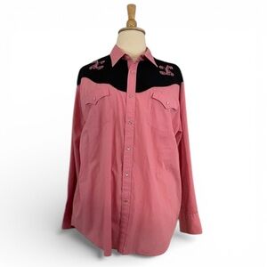 Vintage 90’s Western Shirt Women’s XXL Embroidered Pearl Snap Long Sleeve‎